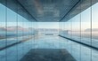© hugo - 3d render of abstract futuristic glass architecture with empty concrete floor.