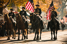 Veterans Marching Or Riding In A Parade, Showcasing Their Pride And Camaraderie Amidst A Patriotic Celebration.