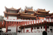 Thean Hou Temple façade, and red lanterns hanging