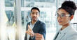 © Clement C/peopleimages.com - Business man, woman and planning by glass board, point and talk with thinking, notes and problem solving. Corporate partnership, brainstorming and discussion with moodboard, decision and solution