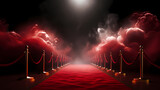 Fototapeta Londyn - Red carpet staircase background, VIP entrance, night awards ceremony