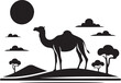 camels in desert silhouette illustration 