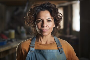 Wall Mural - Portrait of a middle aged woman in carpentry shop