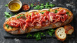 freshly baked ciabatta baquette with dryed ham 