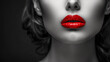 © frimufilms - The black and white portrait of a girl, the lips accentuated in red