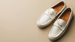 White lather loafer mules shoes on beige copy space, generative ai