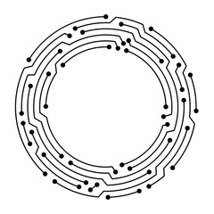 Circuit board circle frame. Abstract digital round frame, hardware board and electronic motherboard pattern vector. Programming science, computer system element