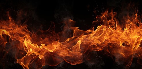 Wall Mural - An illustration of orange flames in a photo on a black background. generative AI