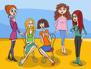 Sticker - cartoon girls or young women comic characters group
