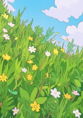 Wall Mural - Summer Meadow with Flowers Illustration