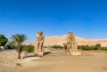 Colossi of Memnon, two massive stone statues representing the pharaoh, Luxor, Egypt