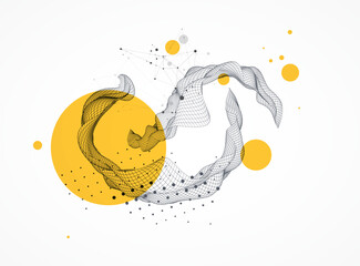 Leinwandbilder - The abstract wave is made in a frame style. Template for science and technology presentation. Hand drawn vector art.