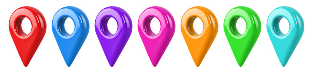 collection set of colorful location pin icons isolated on transparent or white background, png