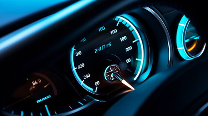 Speedometer on screen of sports car