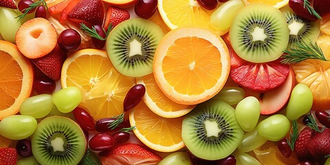 Wall Mural - A pile of various kinds of fresh fruit in various colors. generative AI