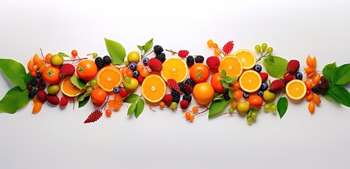 Wall Mural - rows of fresh fruit in the photo on a white background. generative AI