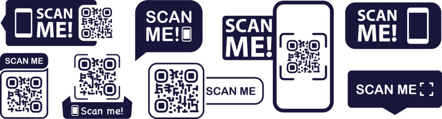 Leinwandbilder - Scan qr code. Scan QR code flat icon with phone. Qr Code template for mobile app, payment and discounts. Barcode. Mobile payment and quick response codes. Scan me with smartphone. Vector illustration