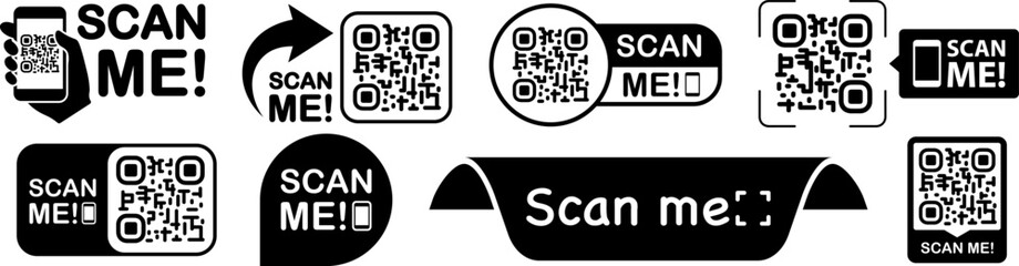 Leinwandbilder - Scan qr code. Scan QR code flat icon with phone. Qr Code template for mobile app, payment and discounts. Barcode. Mobile payment and quick response codes. Scan me with smartphone. Vector illustration