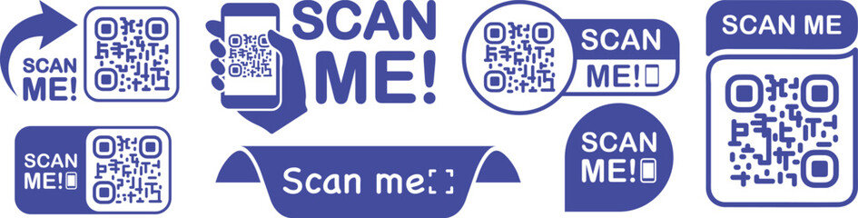 Leinwandbilder - Scan qr code. Scan QR code flat icon with phone. Qr Code template for mobile app, payment and discounts. Barcode. Mobile payment and quick response codes. Scan me with smartphone. Vector illustration
