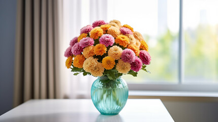 Wall Mural - Bouquet of chrysanthemums in vase on table