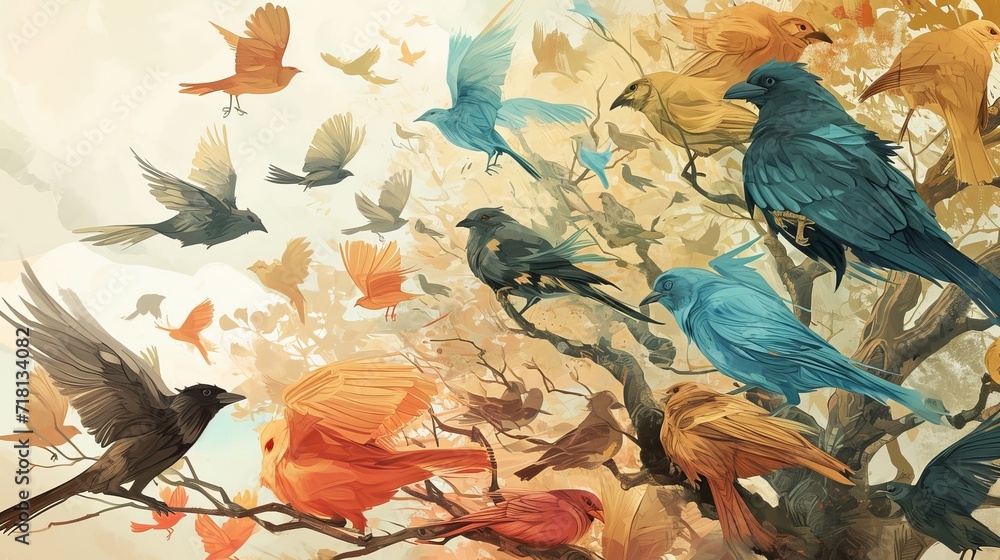 Intricate Avian Ceremonies: A Colorful Gathering of Various Birds ...