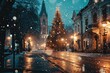 Winter Wonderland: Beautiful Christmas Tree in a European City Square
