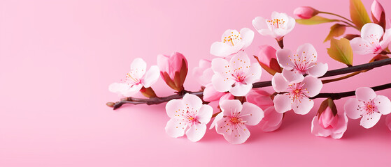 Wall Mural - Cherry blossom flower on pink background