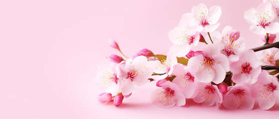 Wall Mural - Cherry blossom flower on pink background