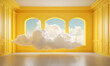 3d render wolke vor Fenstern und gelben Hintergrund