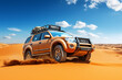 Car in the desert on a bright sunny day, recreation and tourism