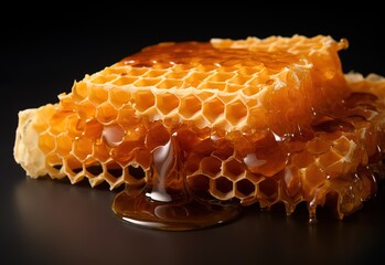 Wall Mural - The honeycomb contains fresh and sweet honey, shiny golden yellow in color. generative AI