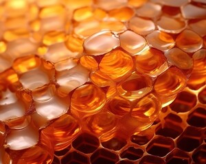 Wall Mural - The honeycomb filled with honey is golden orange in color. generative AI