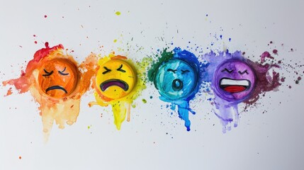 Wall Mural - Emoticon face painted with colorful watercolors on white background