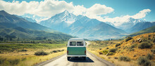 Van Car On Road With Mountain Background