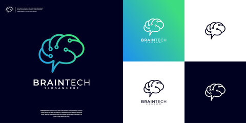 Wall Mural - Minimalist Digital Brain Logo Design Template