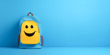 Cheerful Yellow Smiley Face Backpack On A Blue Background