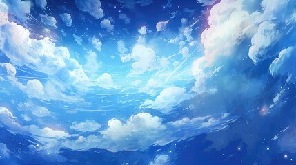 an impressive fairytale inspired shining sky with a lot of clouds, wallpaper anime style