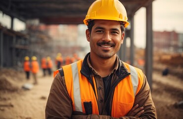 Construction worker working at construction site arms crossed