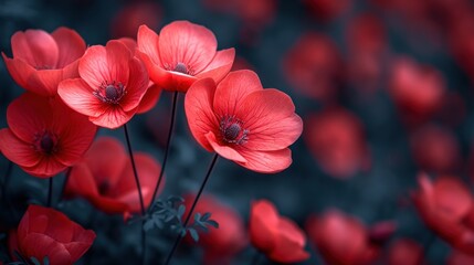 Poster -  a group of red flowers sitting on top of a field of red poppies in the middle