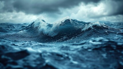 Canvas Print -  a large wave in the middle of a body of water with a cloudy sky in the background and a few clouds in the sky over the top of the water.