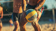 Volleyball player holding ball, close-up of hands and ball. Beach volleyball, summer vacation, active lifestyle