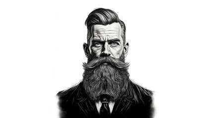 Wall Mural - drawing neotraditional Bearded gent, illustration, black and white, illustration