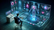 © Czintos Ödön - Futuristic medical holographic display shows human body analysis as a doctor interacts with advanced healthcare diagnostic system. Futuristic medicine concept. AI generated.