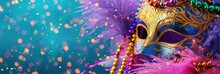 Mardi Gras Mask And Beads For Carnival Holiday Celebration To Begin Catholic Lent