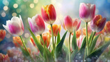 Fototapeta Fototapeta w kwiaty na ścianę - piękne wiosenne kwiaty tulipany, dekoracja generative ai