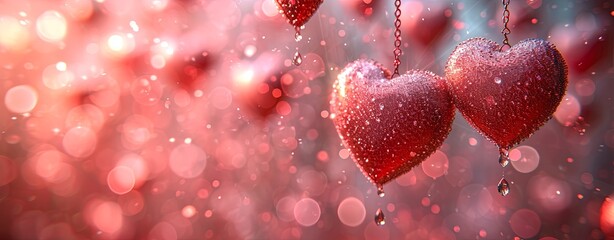 Wall Mural - Valentine's day background with red hearts and bokeh