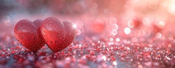 Wall Mural - Valentine's day background with red hearts and bokeh