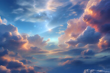 Beautiful Blue Sky With Clouds In A Magical Glow