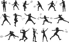 Female Badminton Players Silhouettes, Badminton Silhouettes, Badminton Players Svg, Badminton Player Clipart, Girl Badminton Silhouettes.