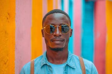 A stylish man with a confident expression wears blue shades and a shirt, adding a cool edge to his human face